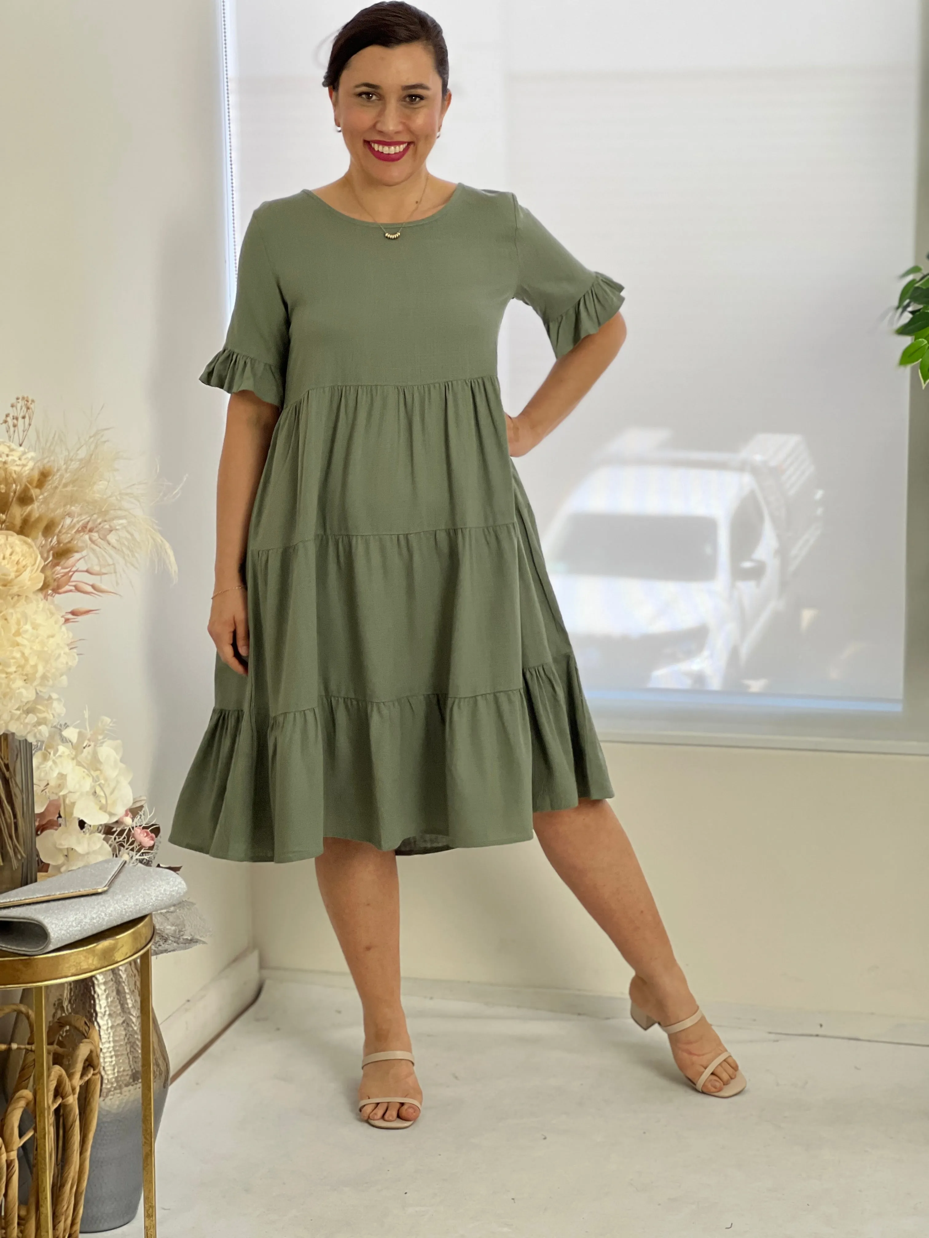 Kane Khaki Linen Dress