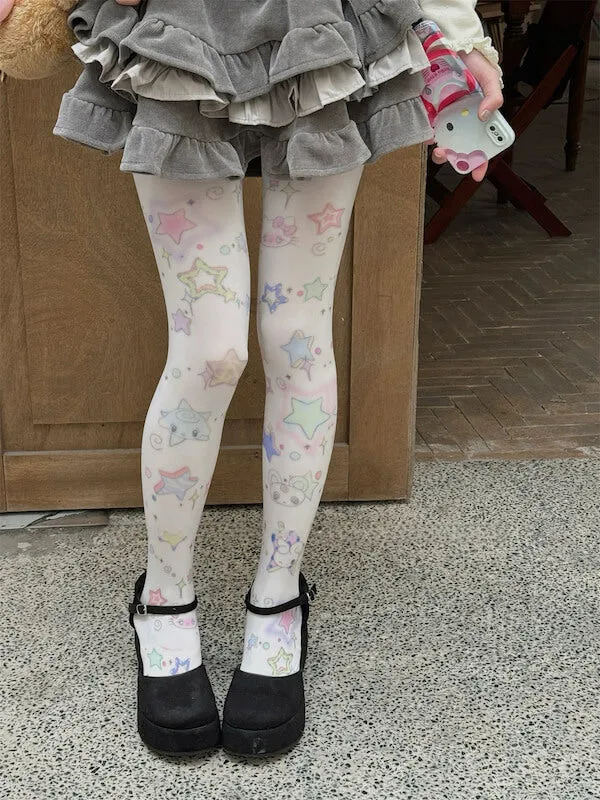 Kawaii y2k stars velvet tights