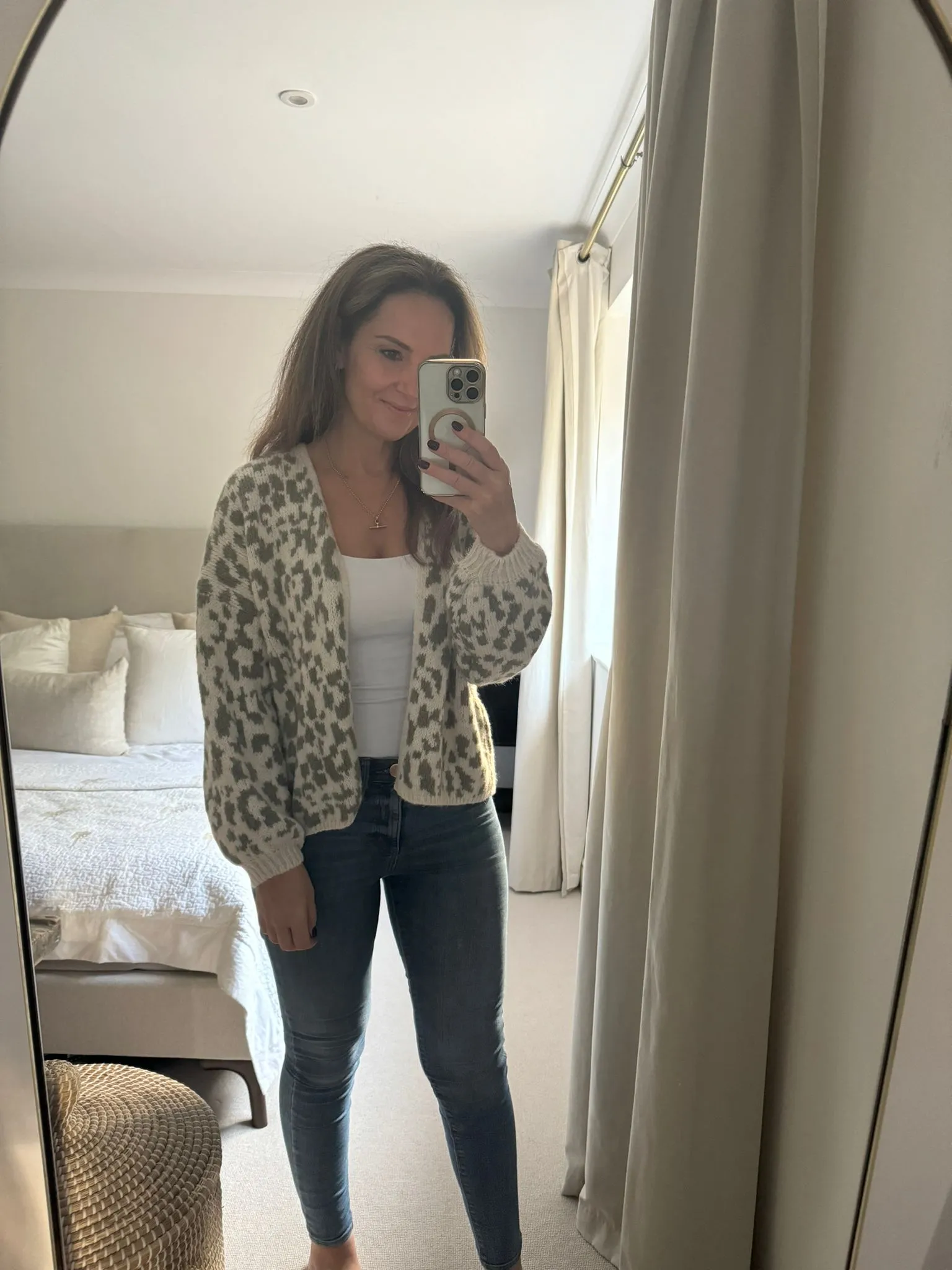 Khaki/Cream Leopard Print Knit Cardigan