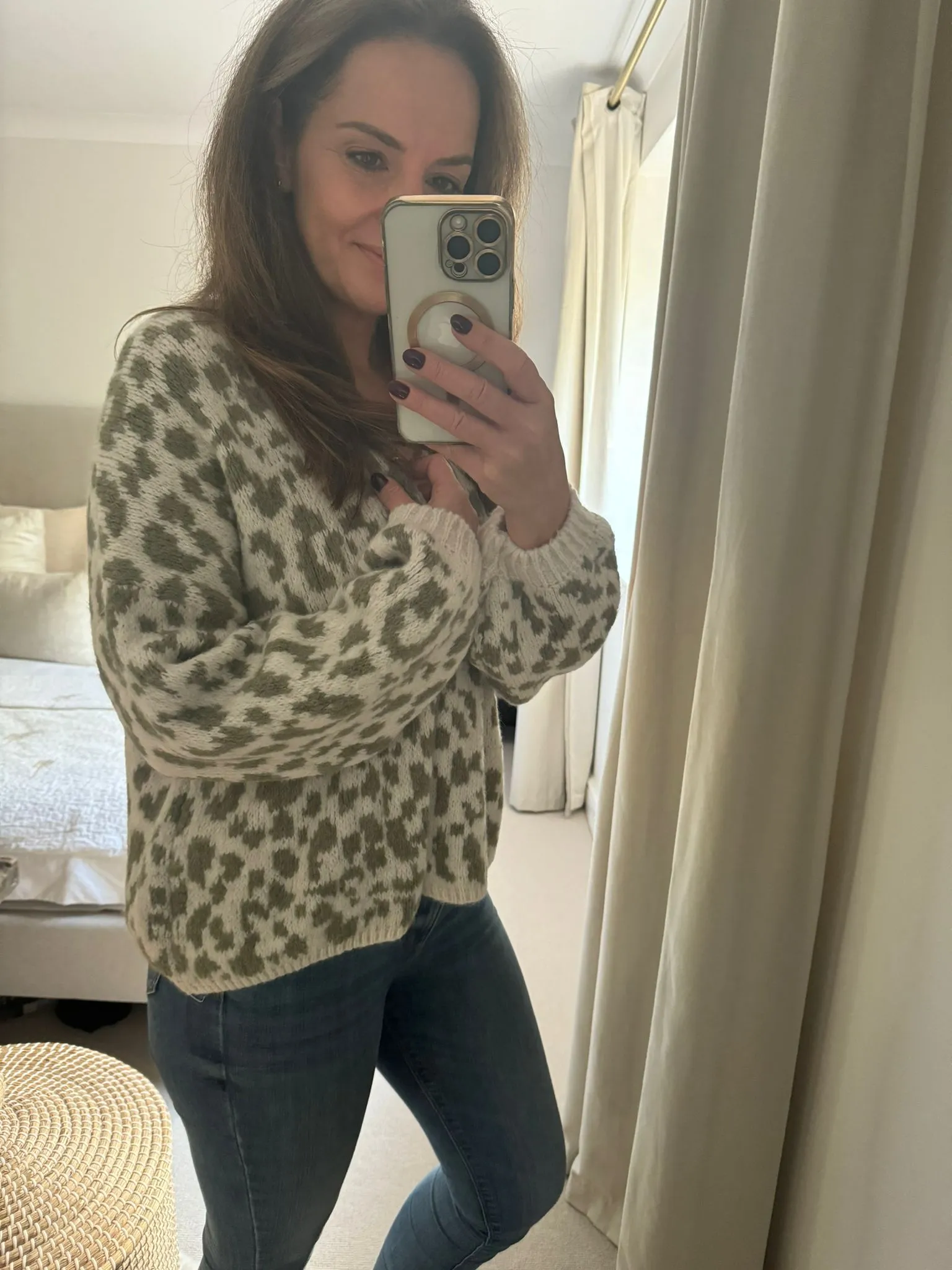 Khaki/Cream Leopard Print Knit Cardigan