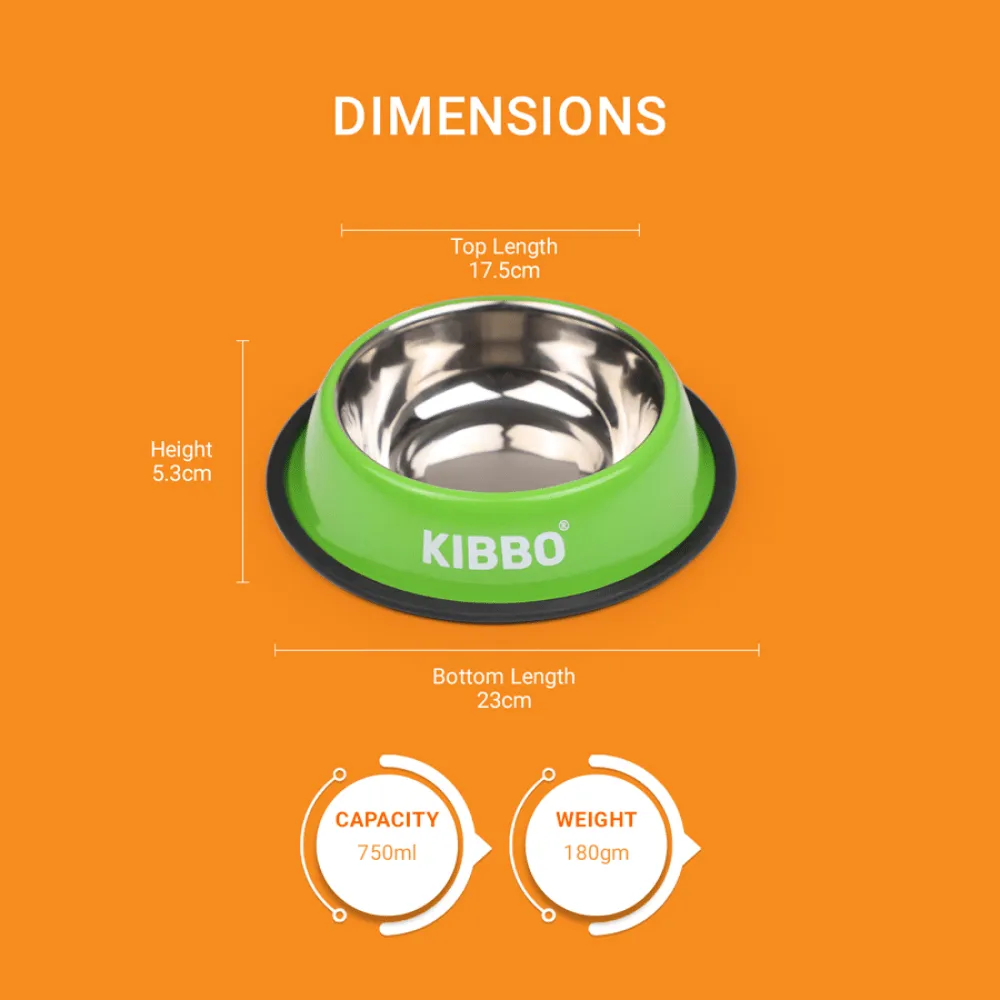 Kibbo Anti Skid Stainless Steel Bowl for Dogs and Cats (Green)