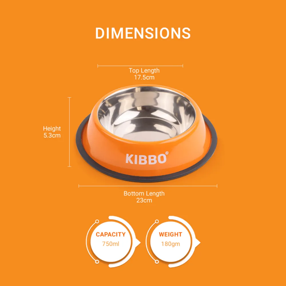 Kibbo Anti Skid Stainless Steel Bowl for Dogs and Cats (Orange)