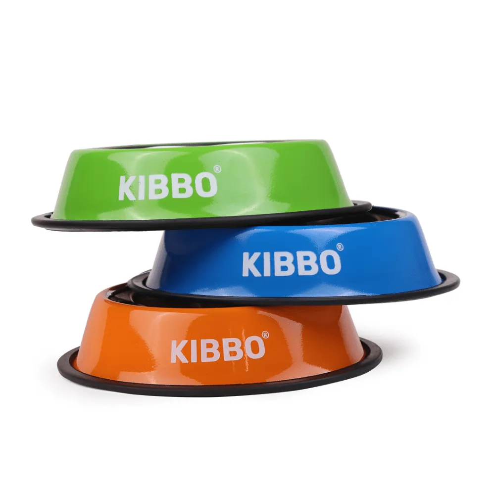 Kibbo Anti Skid Stainless Steel Plain Bowls for Dogs and Cats (Orange, Green, Blue)