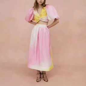 KittenAlarm - Carley Ombre Puff Sleeve Crop Top & Maxi Skirt Set