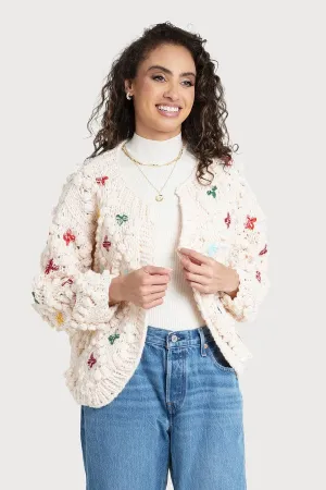 Knitted Cardigan Cross Pom Pom