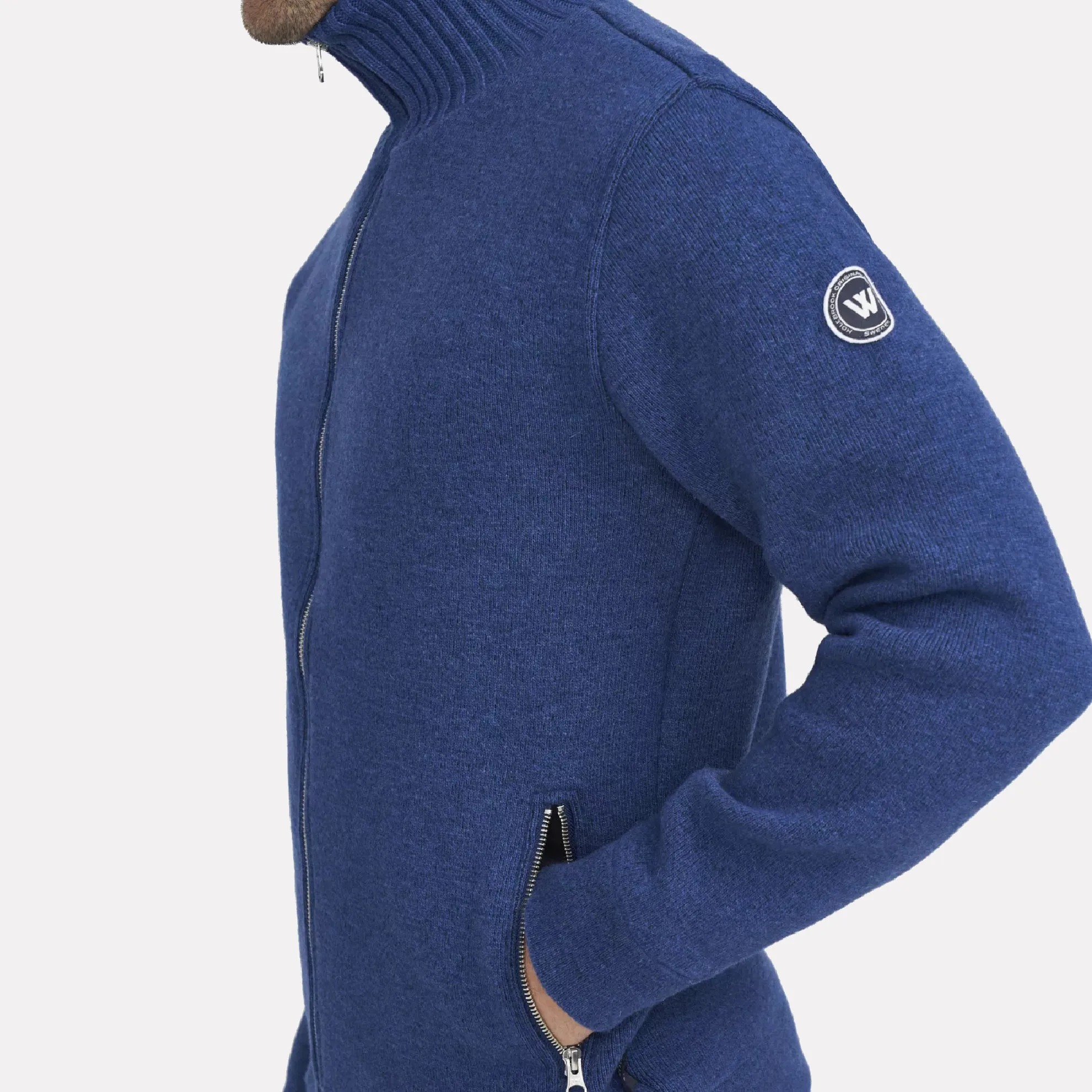 Knitted Windproof Full-Zip Cardigan in a Wool Blend / Dark Royal