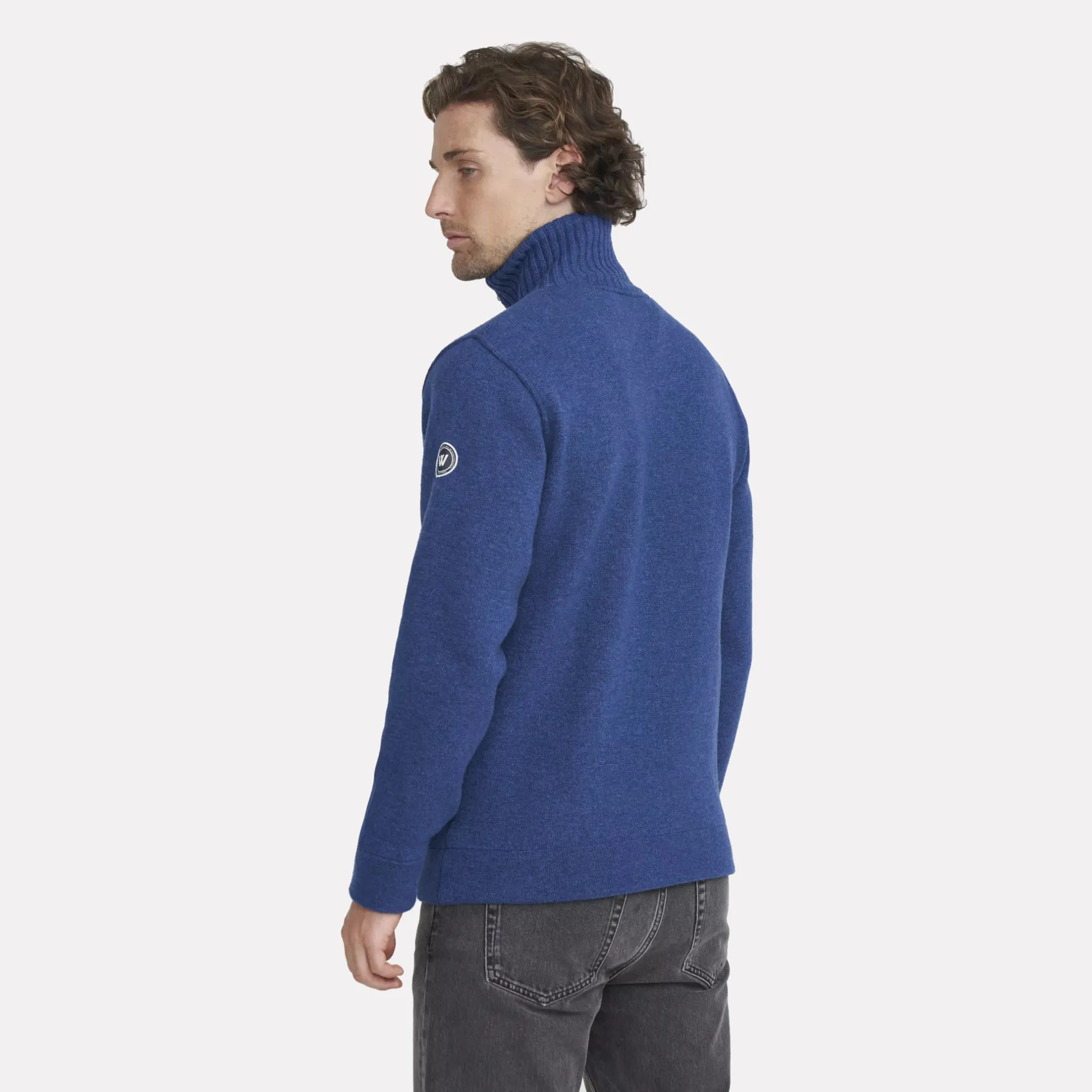 Knitted Windproof Full-Zip Cardigan in a Wool Blend / Dark Royal