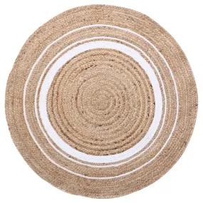 Kuber Industries Hand Woven Braided Carpet Rugs|Non-Slip Round Traditional Spiral Design Jute Door mat|Mat for Bedroom,Living Room,Dining Room,Yoga,71x71 cm,(White)