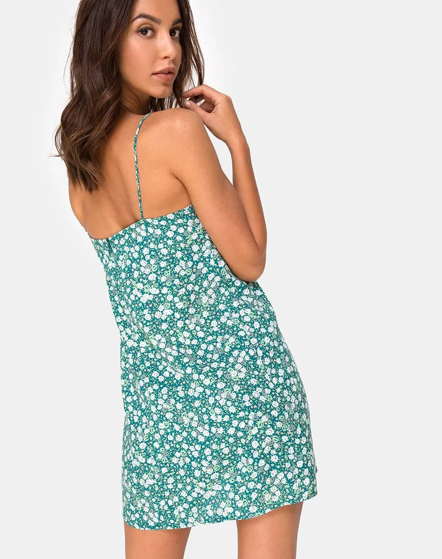 Kumala Slip Dress in Floral Field Green