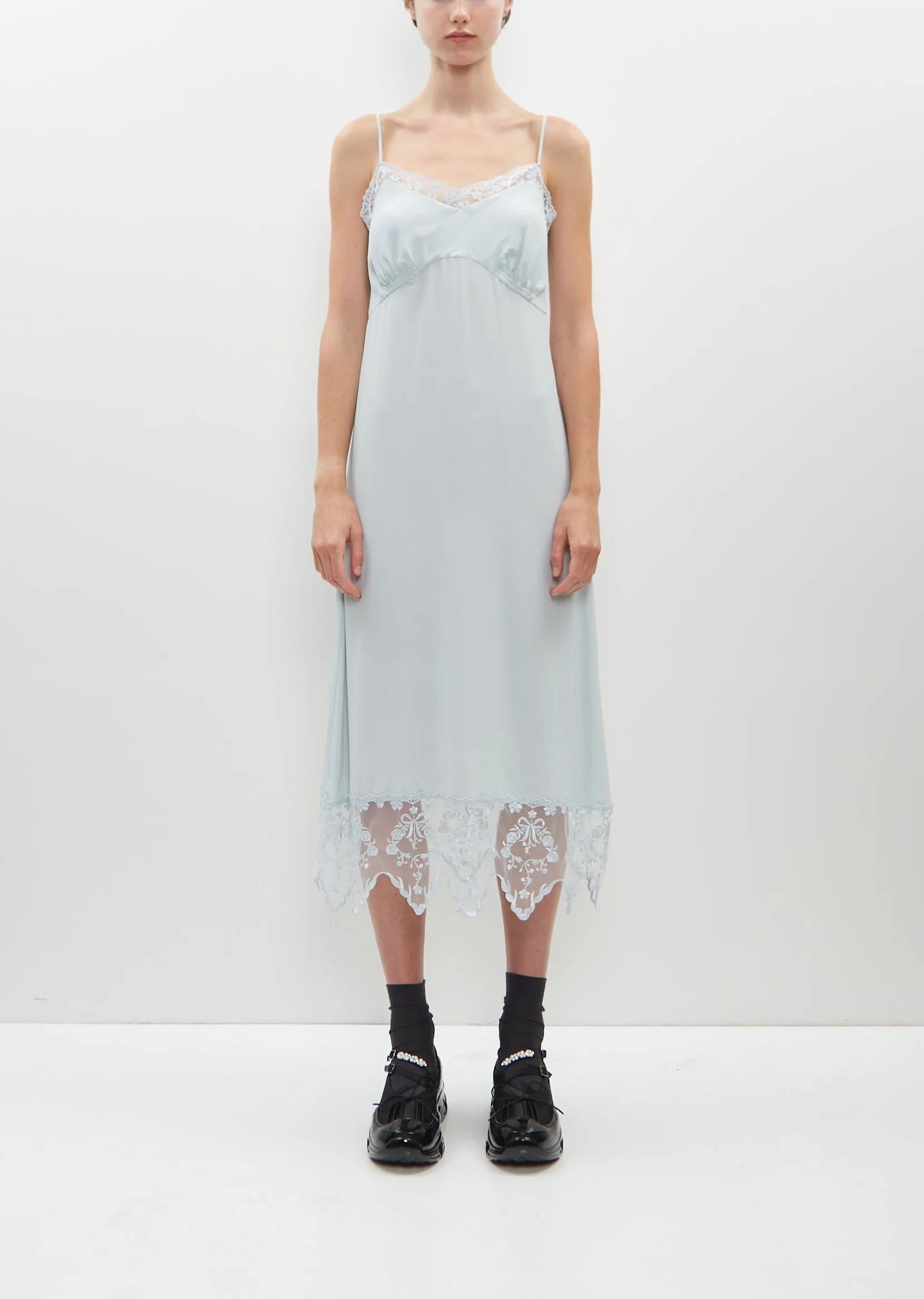 Lace Trim Slip Dress — Duck Egg