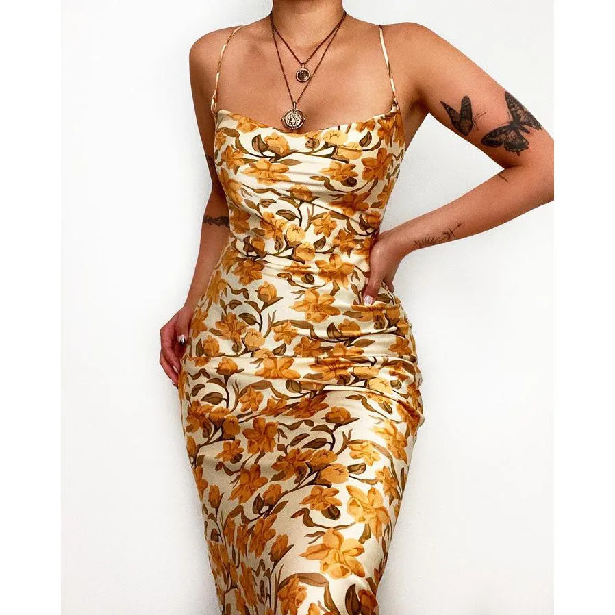 Lakeshore Printed Slip Midi Dress - Yellow