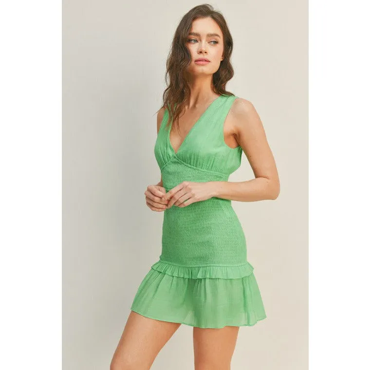 Lemon Lime Smocked Mini Dress