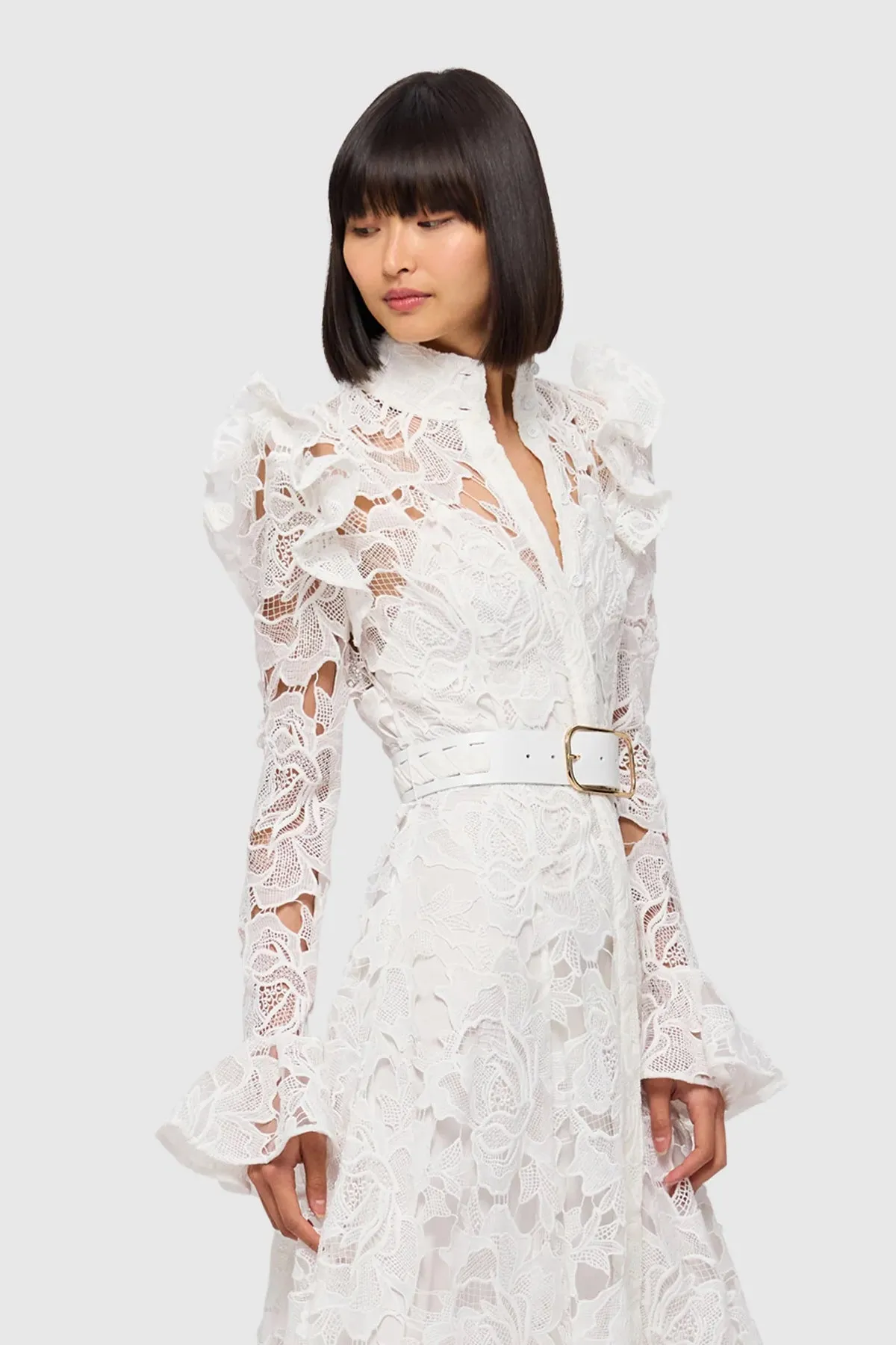 Leo Lin Aliyah Lace Butterfly Sleeve Midi Dress - Snow