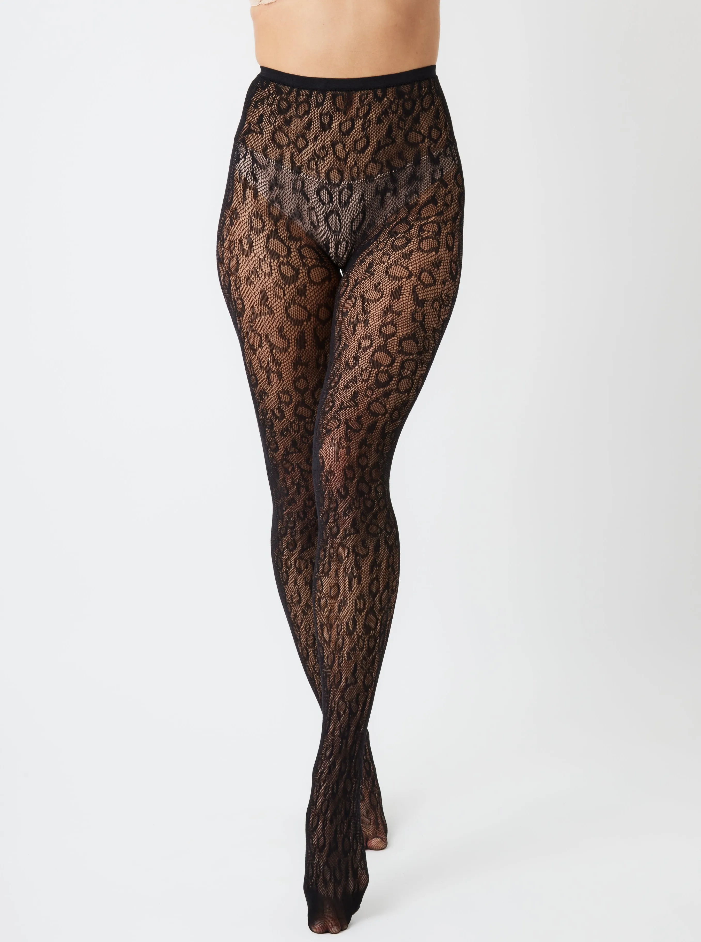 Leopard Fishnet Tights in Black