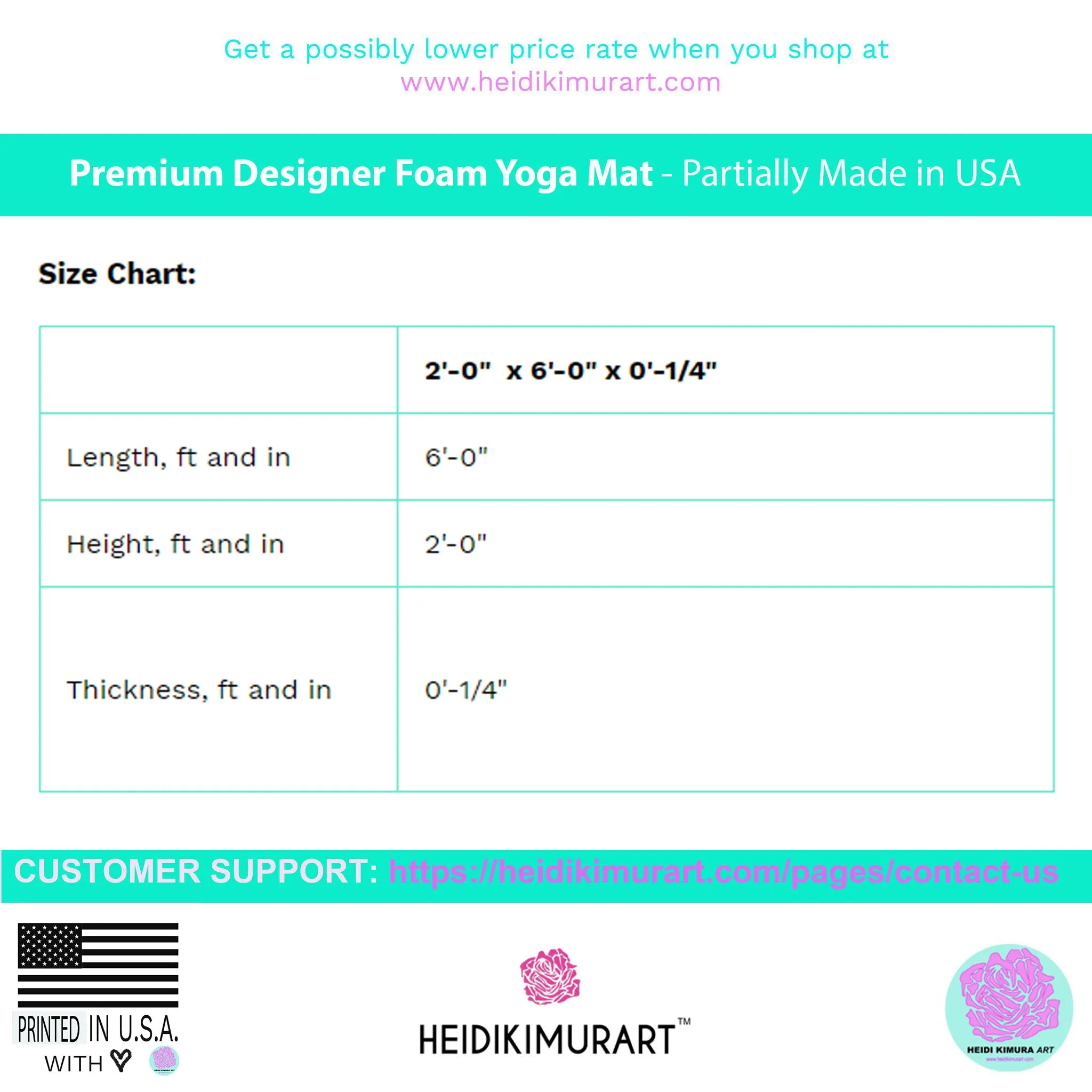 Light Blue Foam Yoga Mat, Solid Pastel Blue Color Best Lightweight 0.25" thick Mat - Printed in USA (Size: 24″x72")