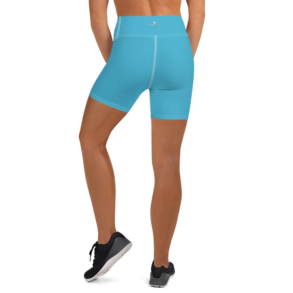 Light Blue Yoga Shorts, Solid Color Women's Yoga Tights-Made in USA/EU(US Size: XS-XL)