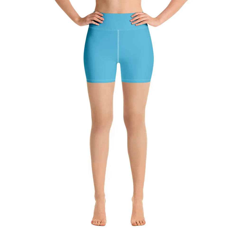 Light Blue Yoga Shorts, Solid Color Women's Yoga Tights-Made in USA/EU(US Size: XS-XL)