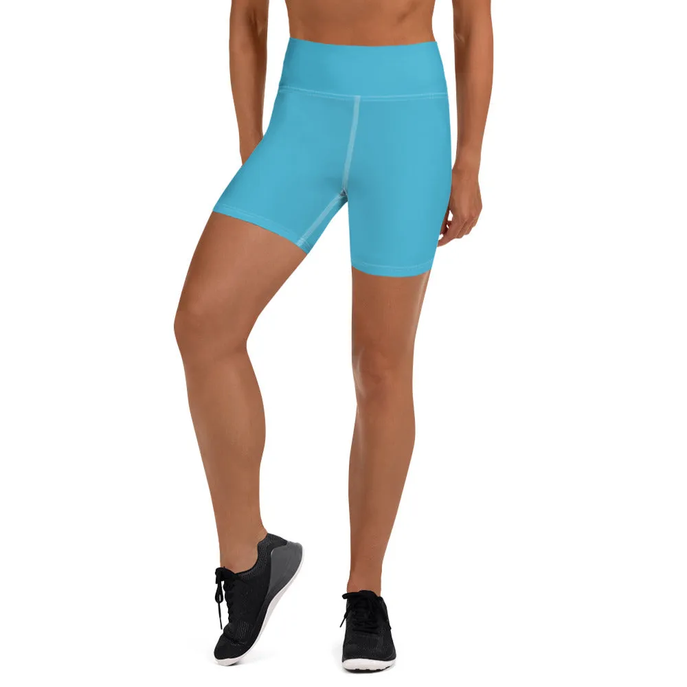 Light Blue Yoga Shorts, Solid Color Women's Yoga Tights-Made in USA/EU(US Size: XS-XL)