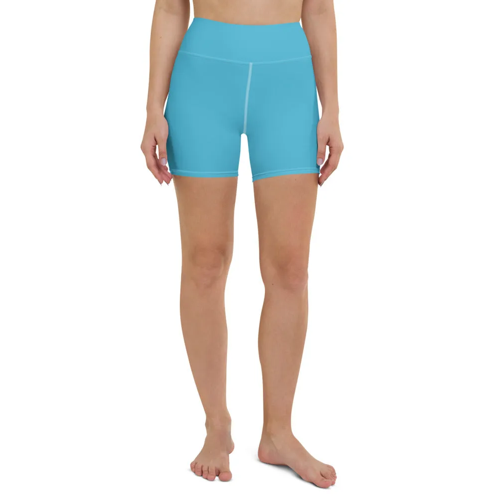 Light Blue Yoga Shorts, Solid Color Women's Yoga Tights-Made in USA/EU(US Size: XS-XL)