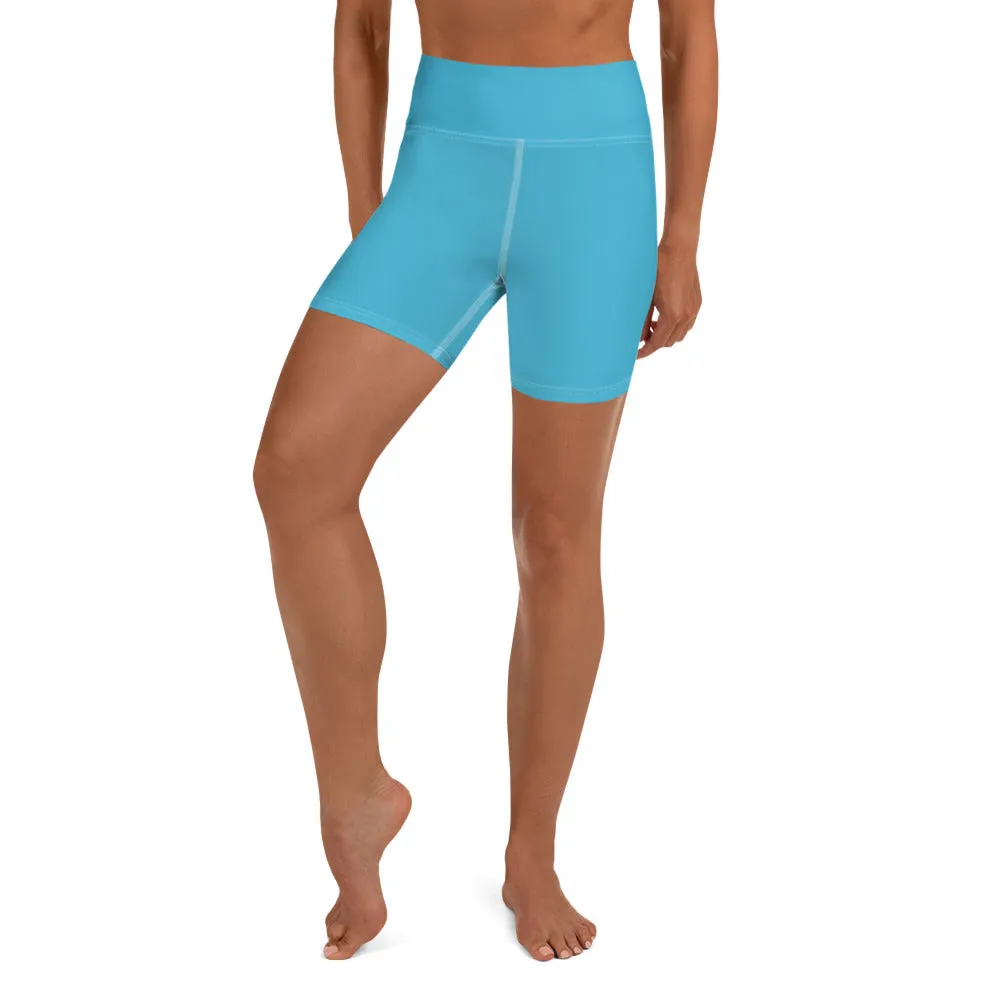 Light Blue Yoga Shorts, Solid Color Women's Yoga Tights-Made in USA/EU(US Size: XS-XL)