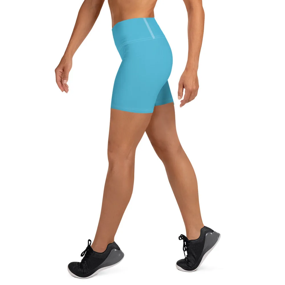 Light Blue Yoga Shorts, Solid Color Women's Yoga Tights-Made in USA/EU(US Size: XS-XL)