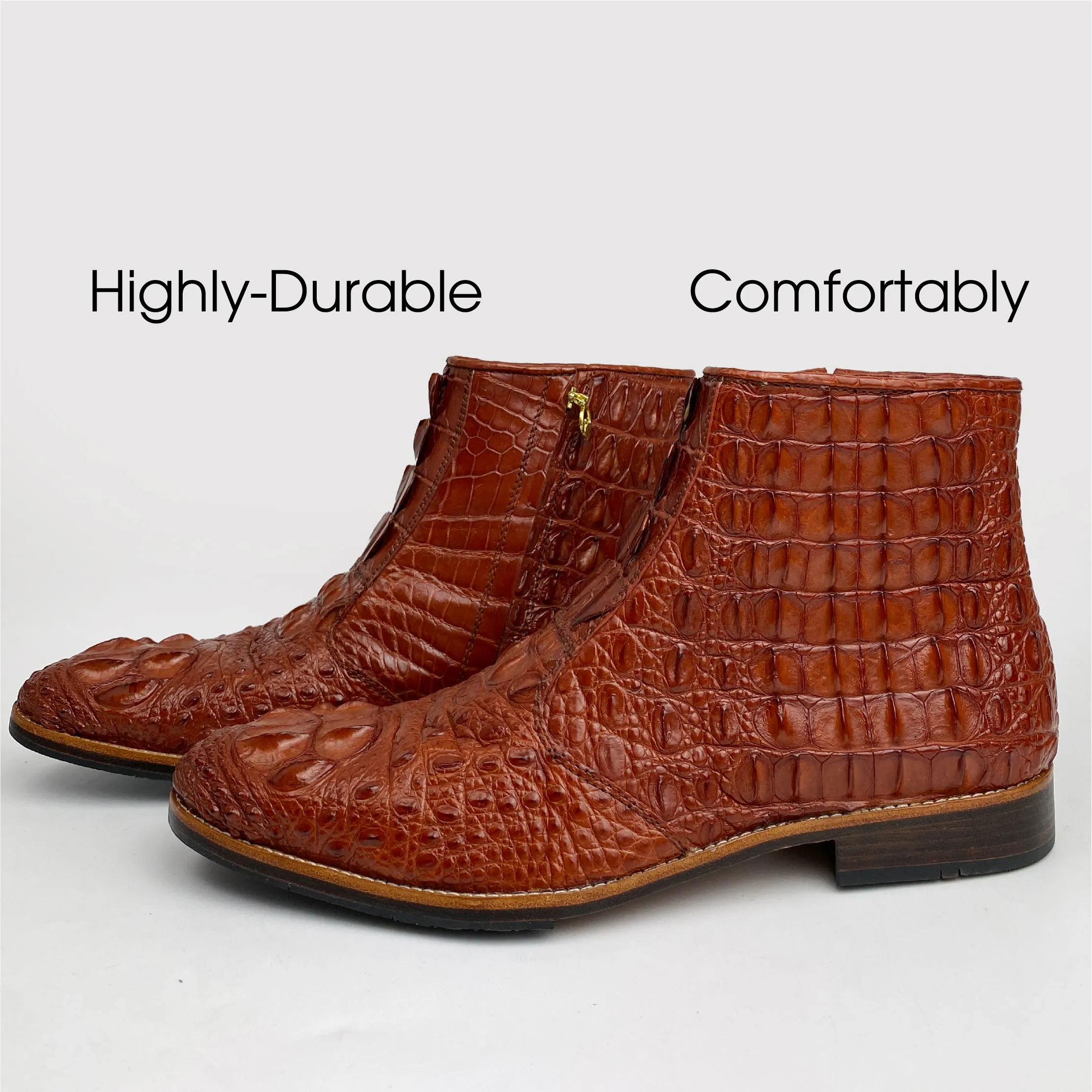 Light Browns Alligator Leather Chelsea Boot For Men | Crocodile Wood Soles Cowboy Shoes | SH16B42