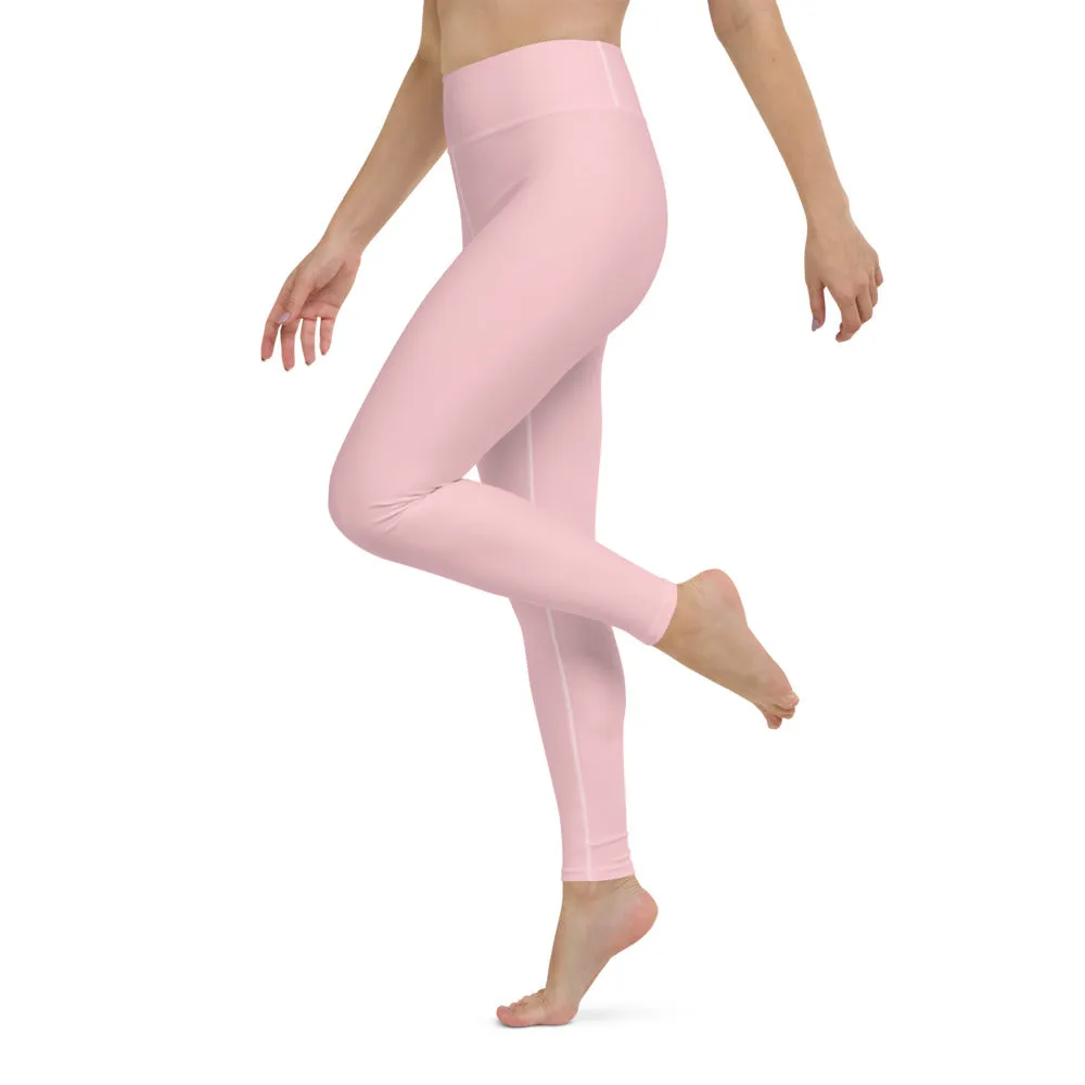 Light Pink Women's Yoga Pants, Ballet Pink Pastel Soft Solid Color Tights- Made in USA/ EU