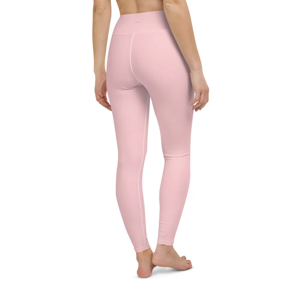 Light Pink Women's Yoga Pants, Ballet Pink Pastel Soft Solid Color Tights- Made in USA/ EU