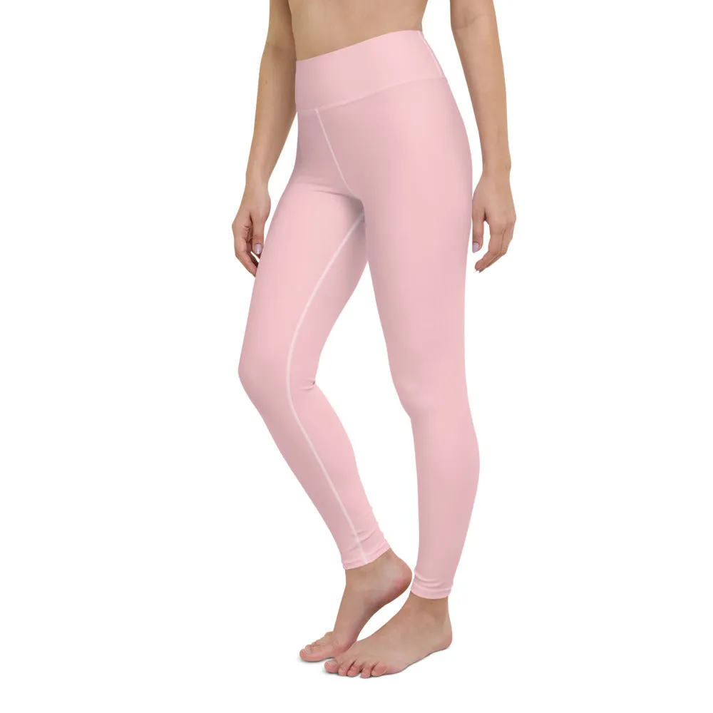 Light Pink Women's Yoga Pants, Ballet Pink Pastel Soft Solid Color Tights- Made in USA/ EU