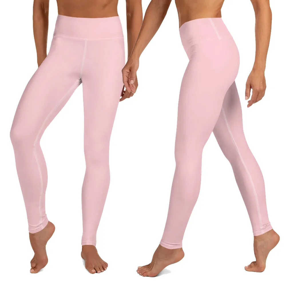 Light Pink Women's Yoga Pants, Ballet Pink Pastel Soft Solid Color Tights- Made in USA/ EU