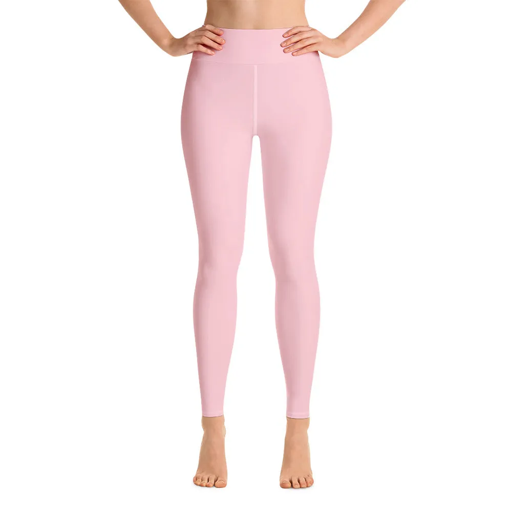 Light Pink Women's Yoga Pants, Ballet Pink Pastel Soft Solid Color Tights- Made in USA/ EU