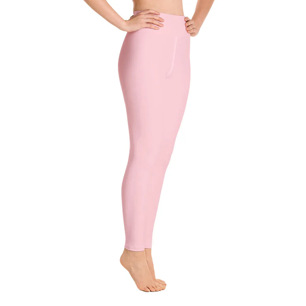 Light Pink Women's Yoga Pants, Ballet Pink Pastel Soft Solid Color Tights- Made in USA/ EU