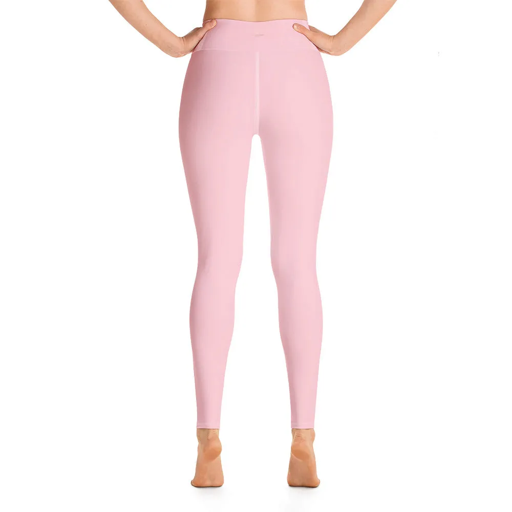 Light Pink Women's Yoga Pants, Ballet Pink Pastel Soft Solid Color Tights- Made in USA/ EU