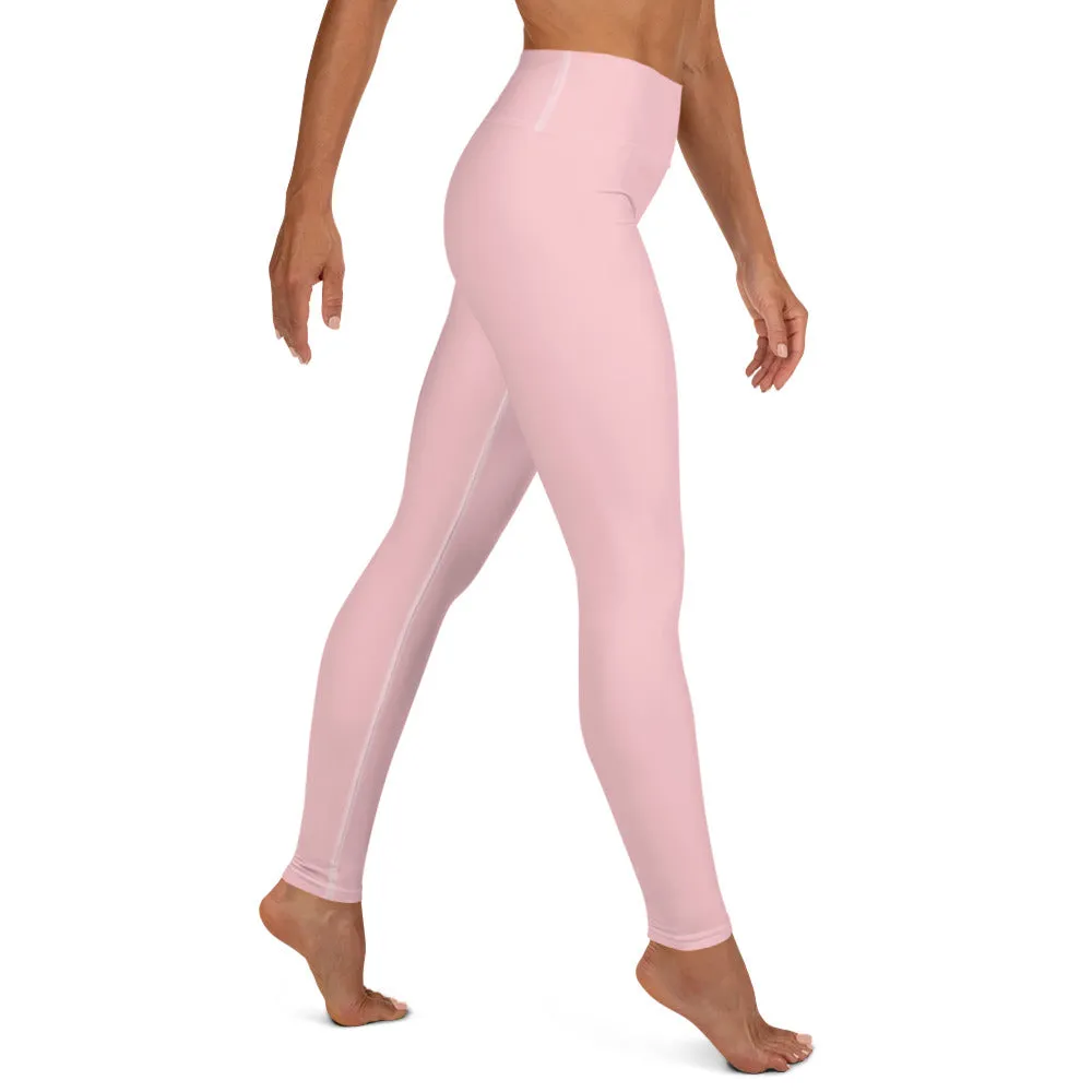 Light Pink Women's Yoga Pants, Ballet Pink Pastel Soft Solid Color Tights- Made in USA/ EU