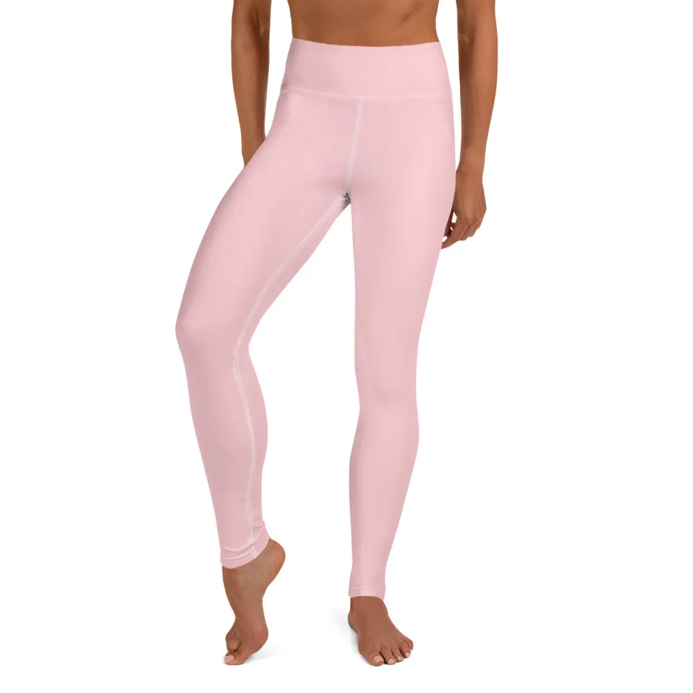 Light Pink Women's Yoga Pants, Ballet Pink Pastel Soft Solid Color Tights- Made in USA/ EU