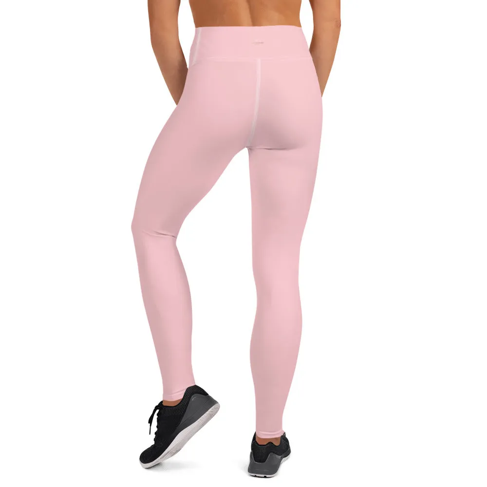 Light Pink Women's Yoga Pants, Ballet Pink Pastel Soft Solid Color Tights- Made in USA/ EU