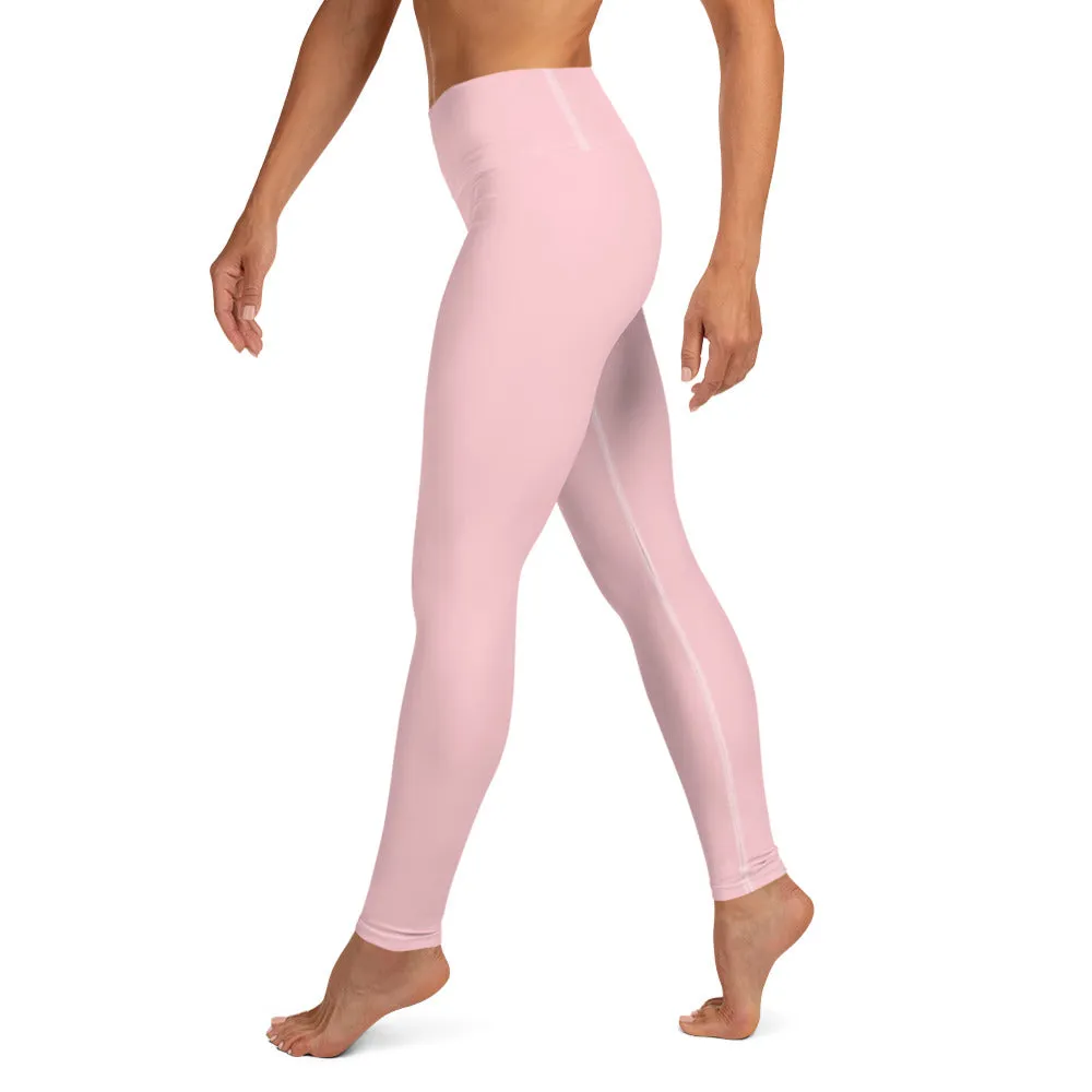 Light Pink Women's Yoga Pants, Ballet Pink Pastel Soft Solid Color Tights- Made in USA/ EU