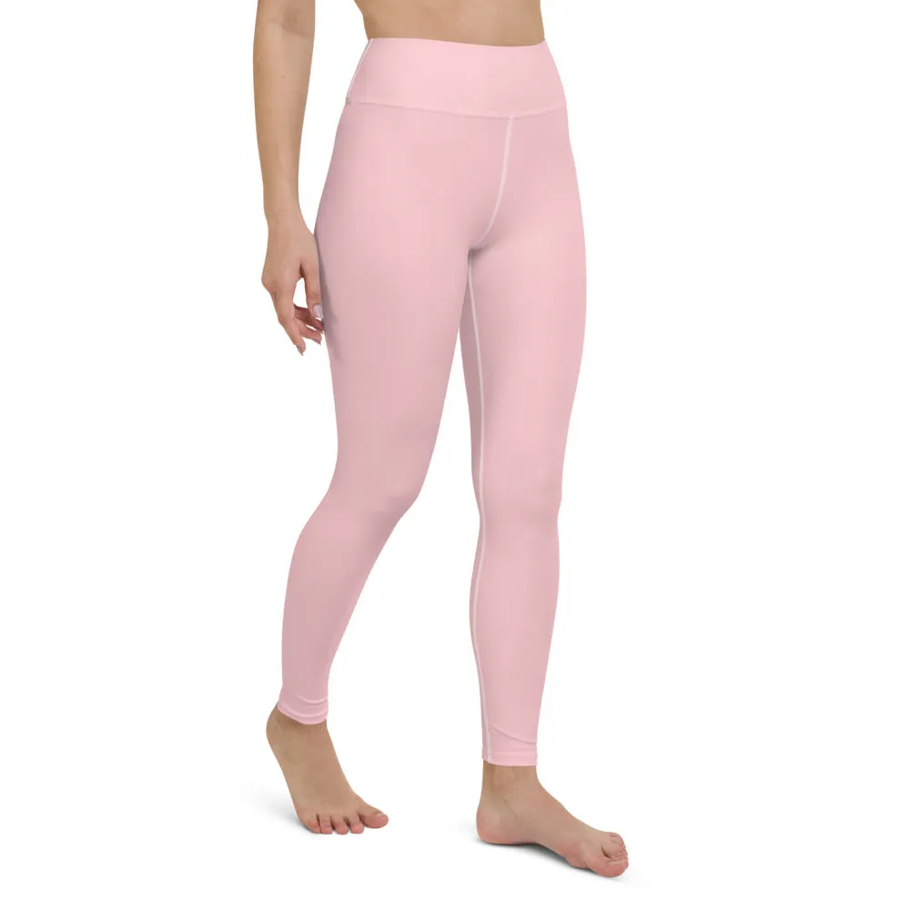 Light Pink Women's Yoga Pants, Ballet Pink Pastel Soft Solid Color Tights- Made in USA/ EU