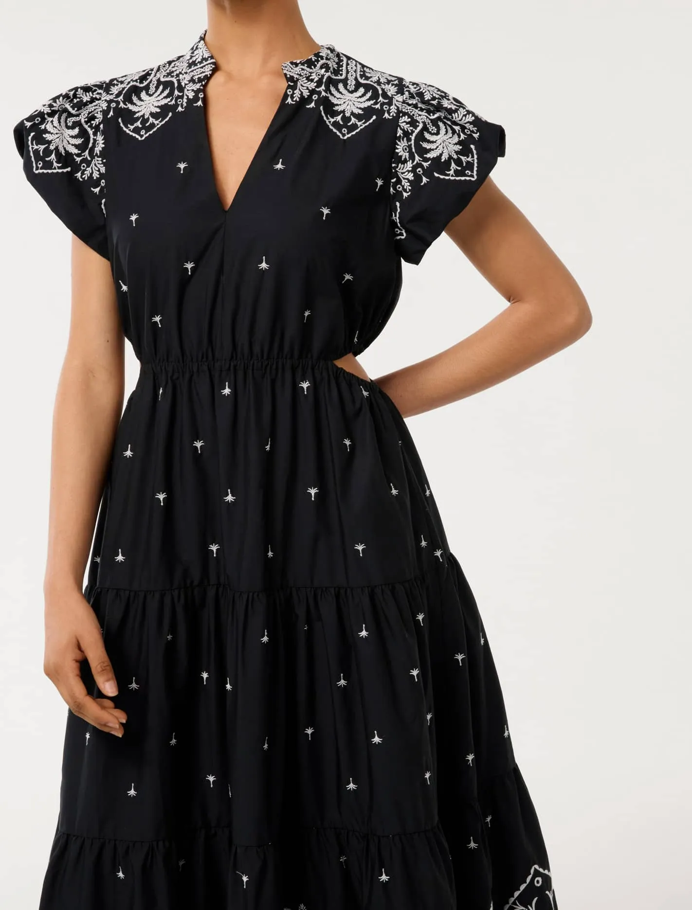 Lilo Petite Tiered Embroidery Midi Dress