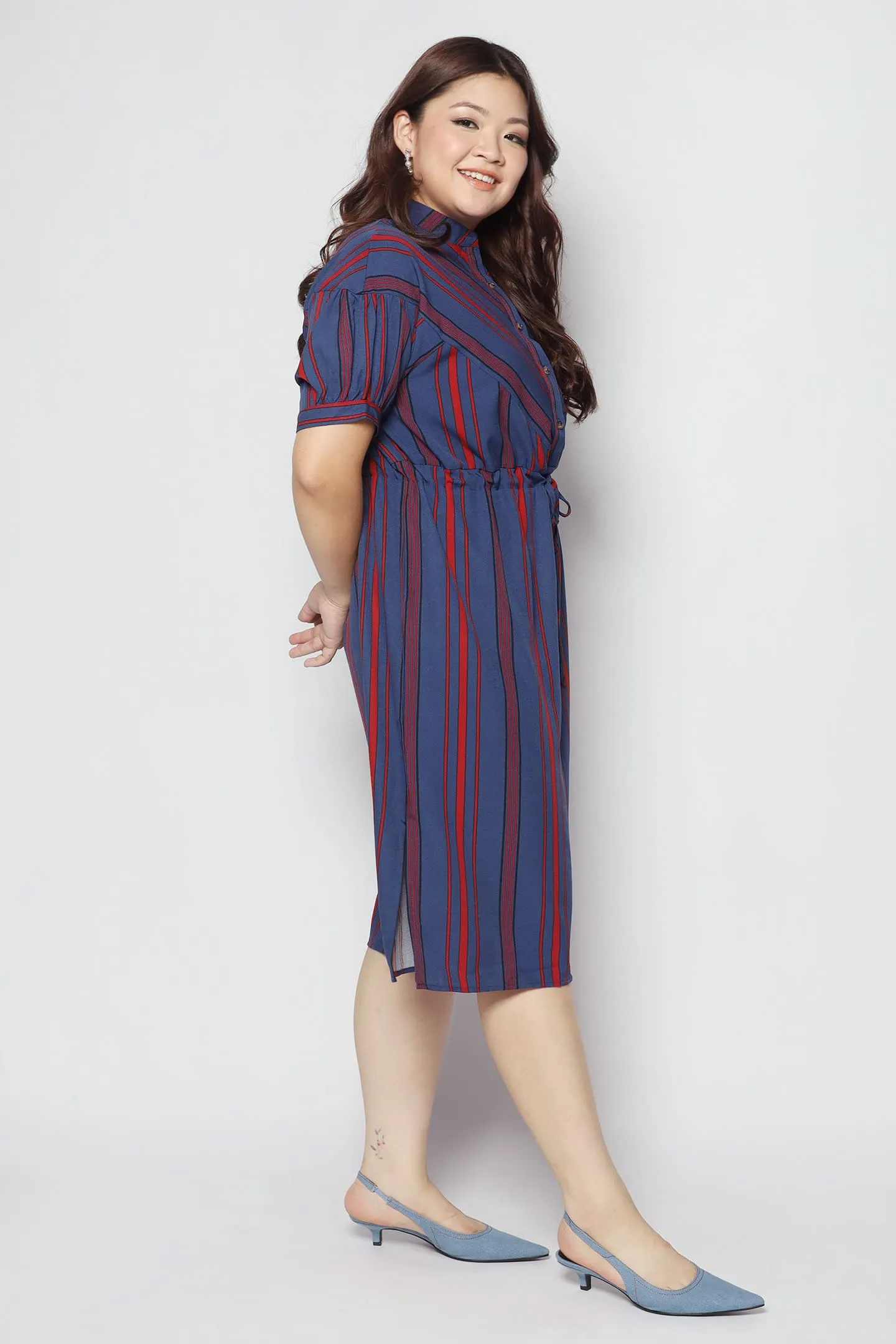 Linda Stripes Dress in Blue Red