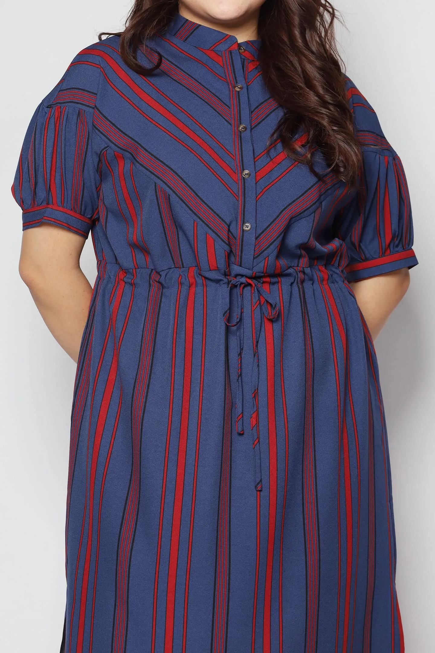 Linda Stripes Dress in Blue Red