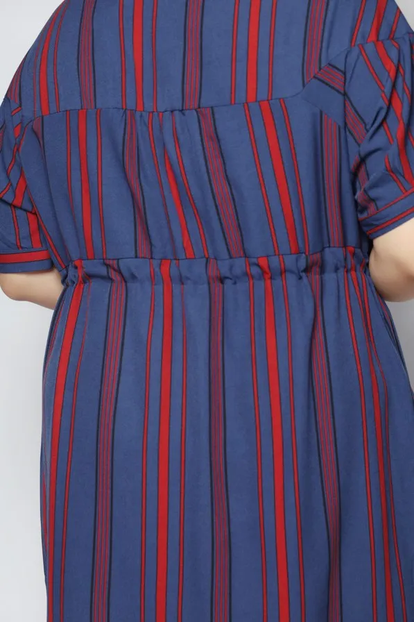 Linda Stripes Dress in Blue Red