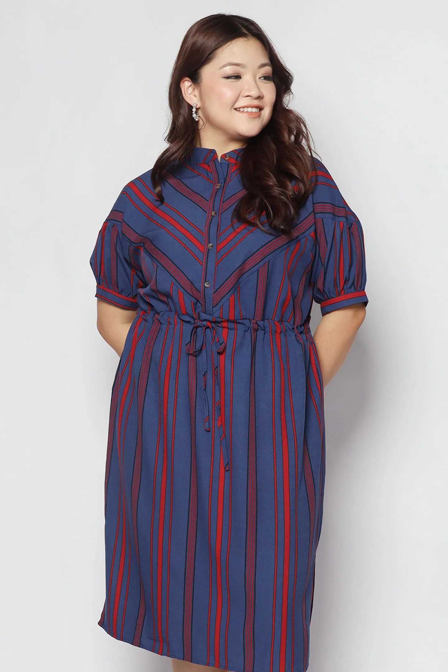 Linda Stripes Dress in Blue Red