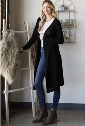 Long Black Cardigan w/Side Slits - #7793-7798