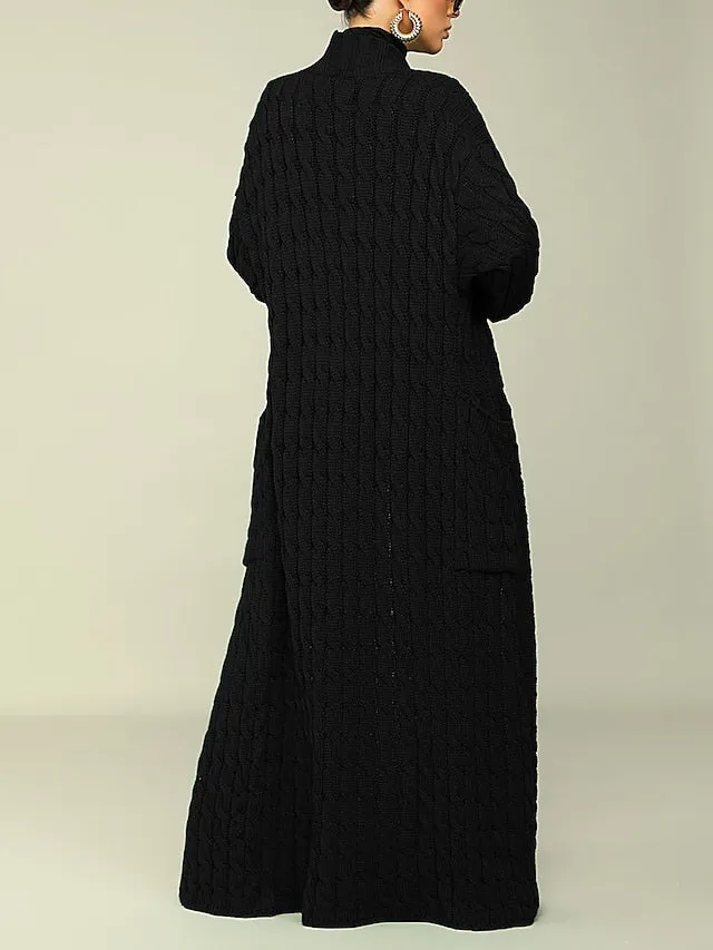 Long Cardigan V Neck Cable Knit Sweater with Pockets