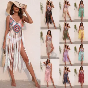 Long Fringed Panel Beach Blouse Slip Dress