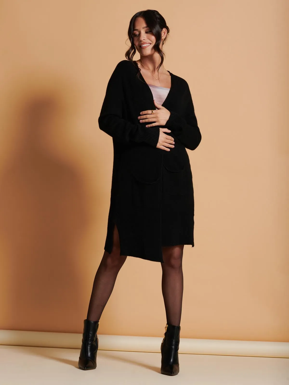 Longline Soft Knitted Cardigan, Black