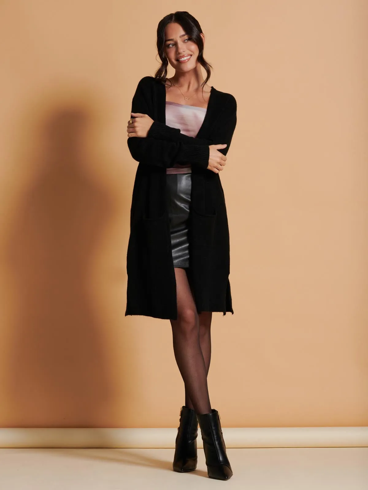 Longline Soft Knitted Cardigan, Black