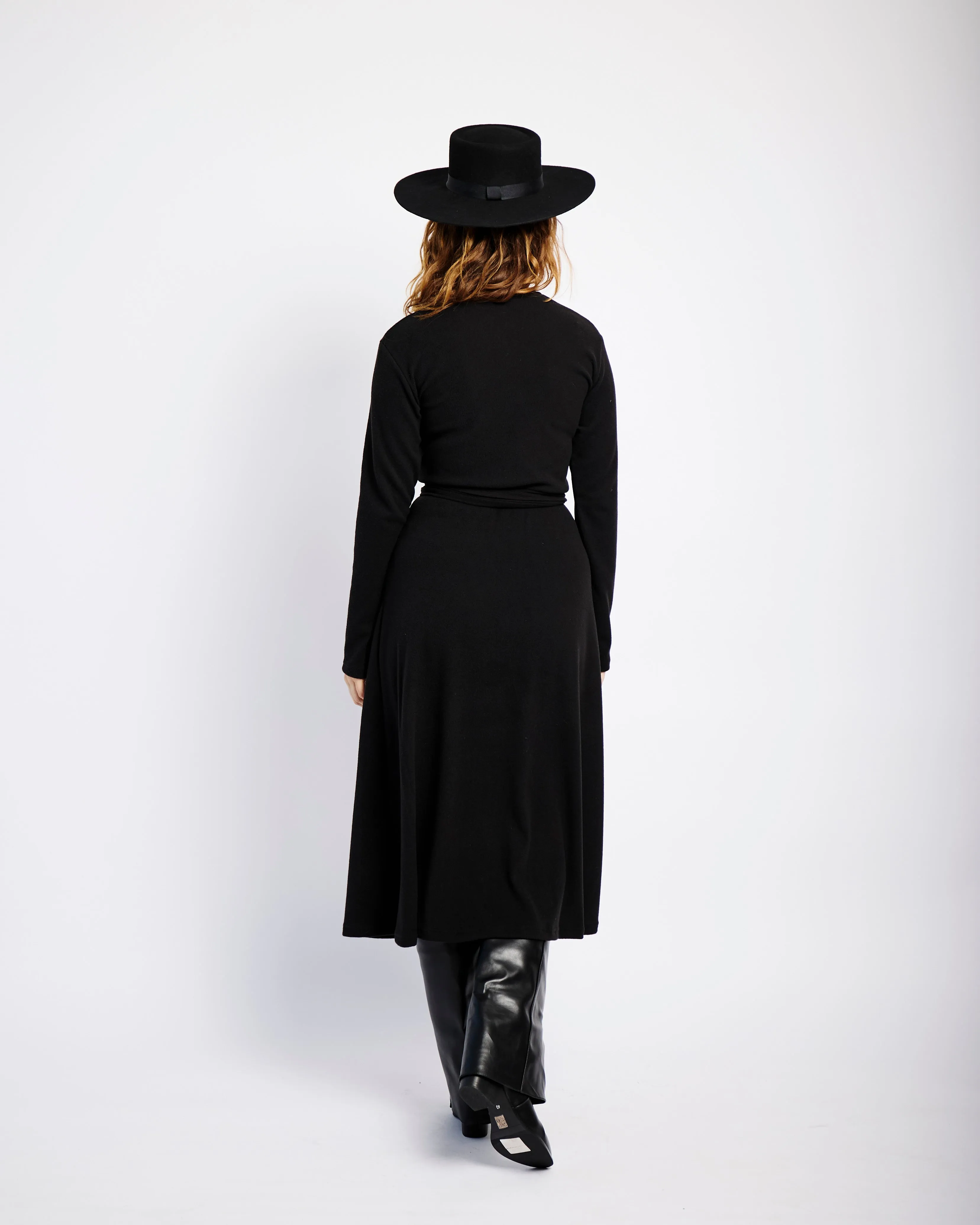 Longsleeve Cut and Sew Wrap Dress in Black