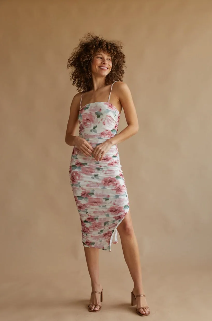 Lorelle Floral Mesh Bodycon Midi Dress